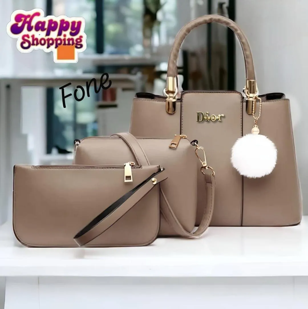 Women's PU Leather Plain Hand Bag Set
