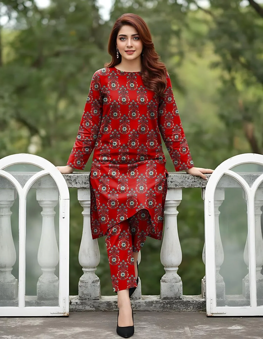 2 Pcs Women's Unstitched Printed Suit