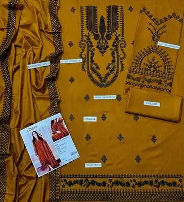 3 Pcs Women's Unstitched Embroidered Suit