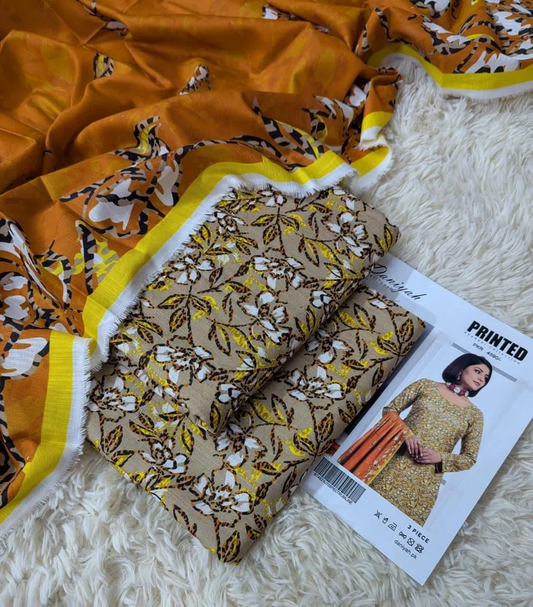 Branded Khaddar 3 Pcs Women's Unstitched Printed Suit