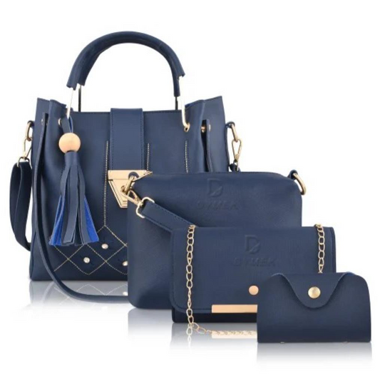 Stylish Blue PU Leather Hand Bag Set - 4 Pcs for Women