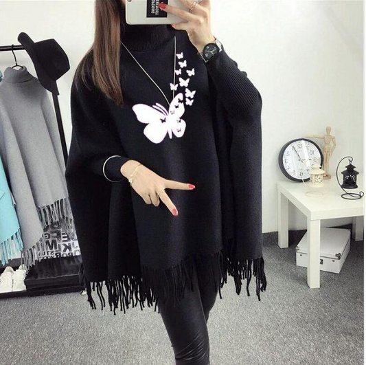 Women's Polyester Heart Printed Poncho Cape Shawl