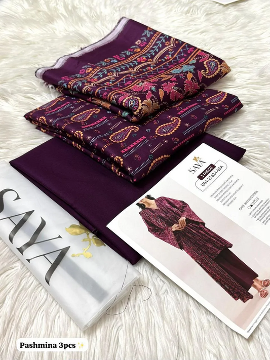 3 Pcs Women's Unstitched Printed Suit (Saya)