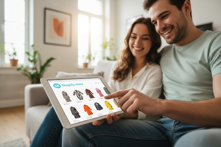 also write the store name as "SK Shopify store" on top in contrast color