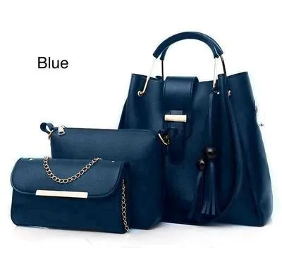 Women's Leather Plain Hand Bag 3 Pieces Set