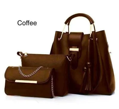 Women's Leather Plain Hand Bag 3 Pieces Set