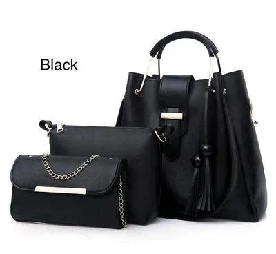 Women's Leather Plain Hand Bag 3 Pieces Set